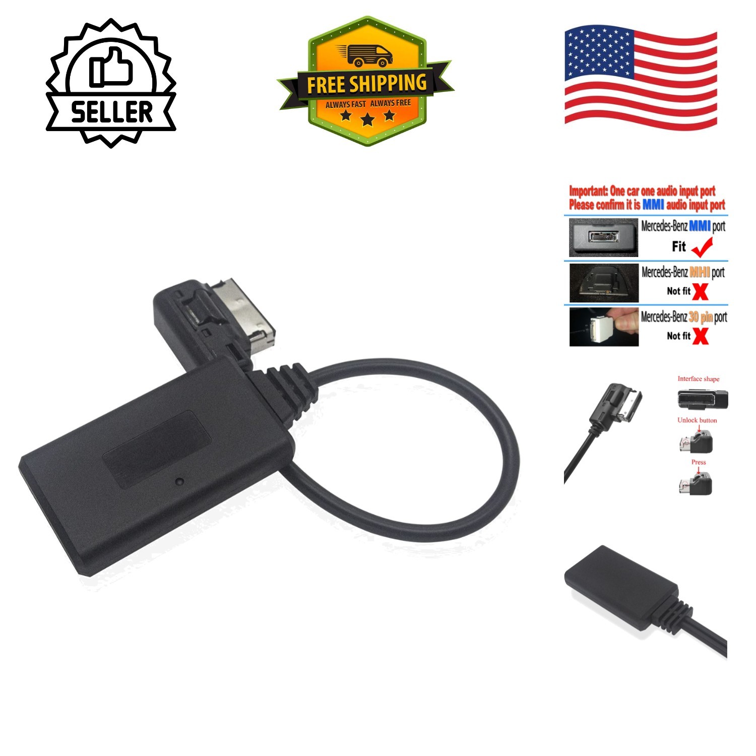 High-Quality Bluetooth Music Adapter for Mercedes-Benz MMI - USB Charging Ready