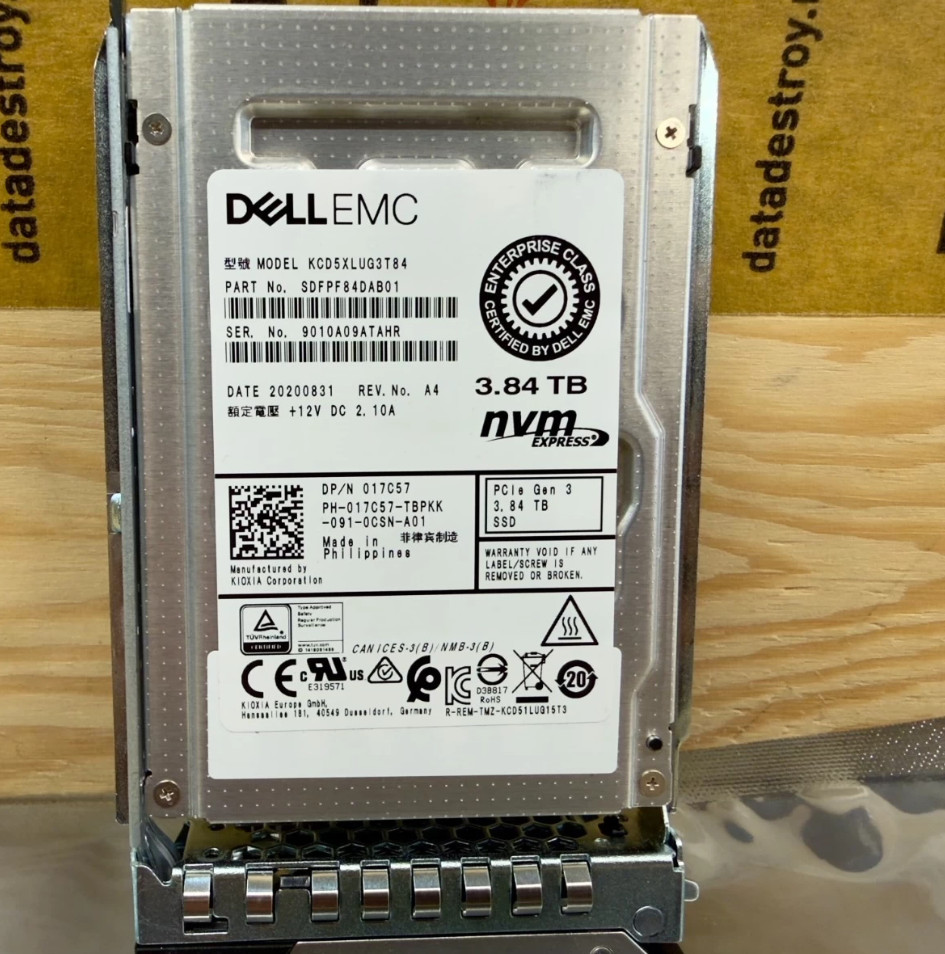 New Dell 017C57 17C57 3.84TB PCIe NVMe Read Intensive U.2 2.5in SSD KCD5XLUG3T84