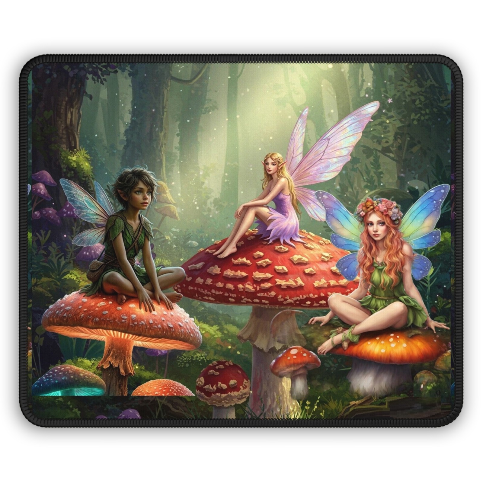 Mushroom Fairy Artwork Gaming Mouse Pad | Fantasy Forest Fairies