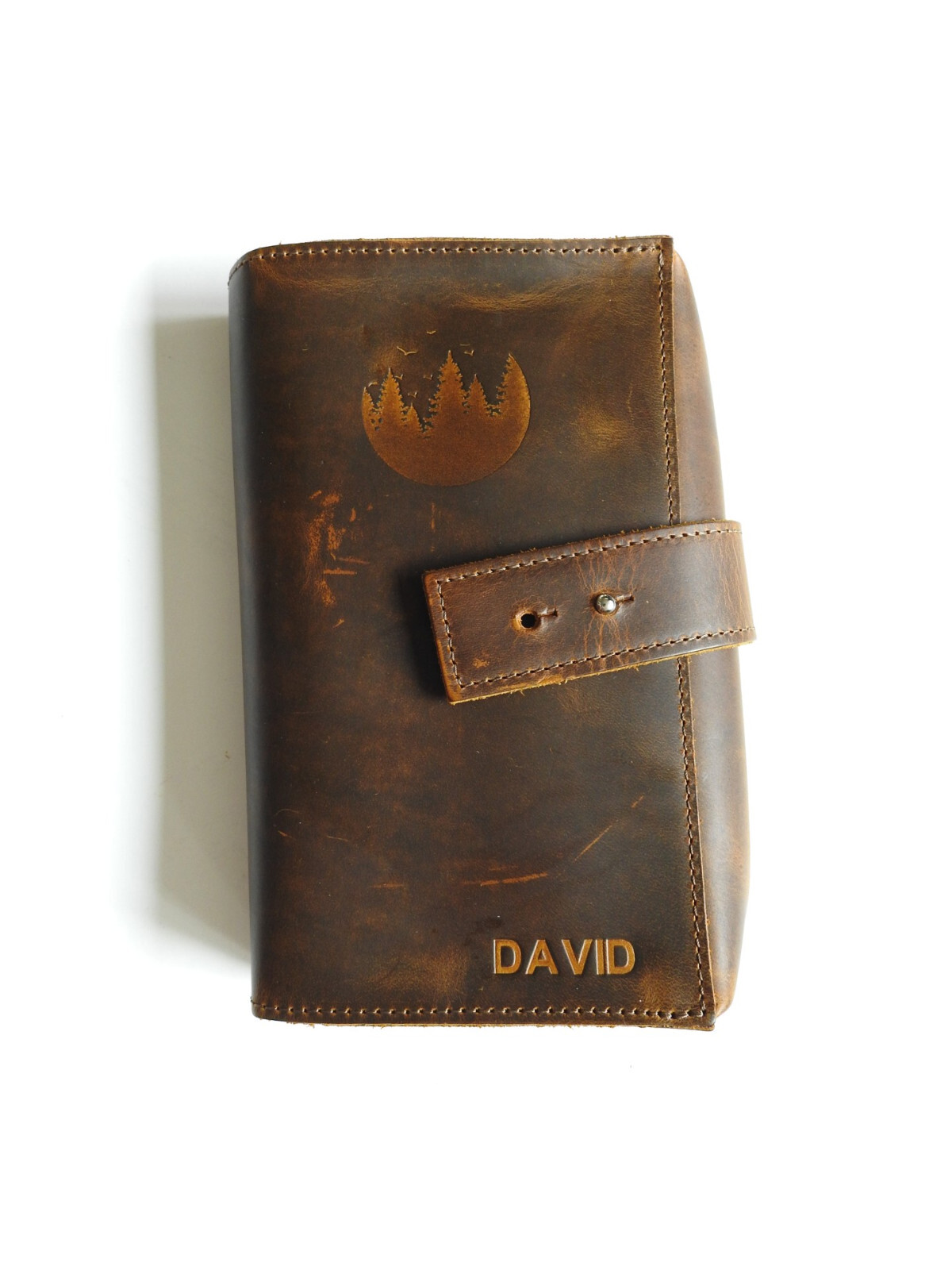 Heavy Duty Distressed Leather Cable Cord Organizer Personalized DAVID Redwood