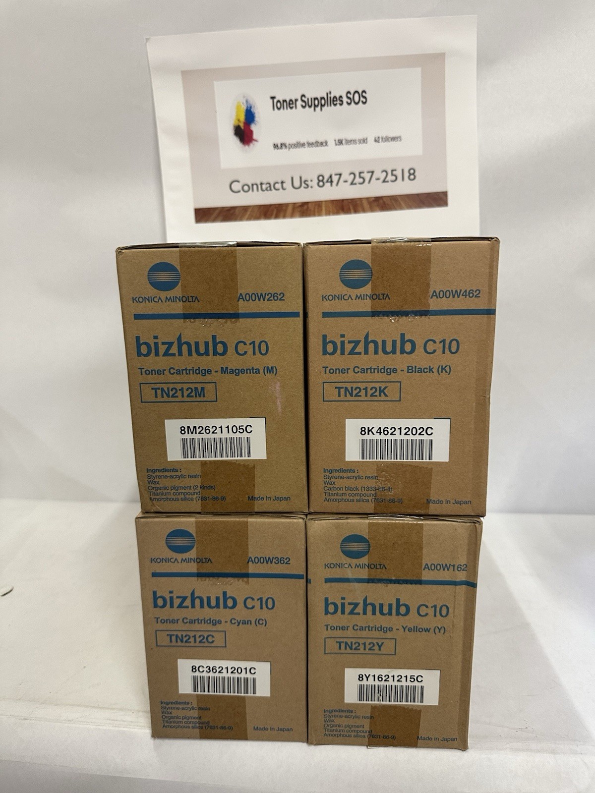 LOT OF 4 GENUINE KONICA MINOLTA TONER (2)TN212K BLACK (1)TN212M (1)TN212C NEW