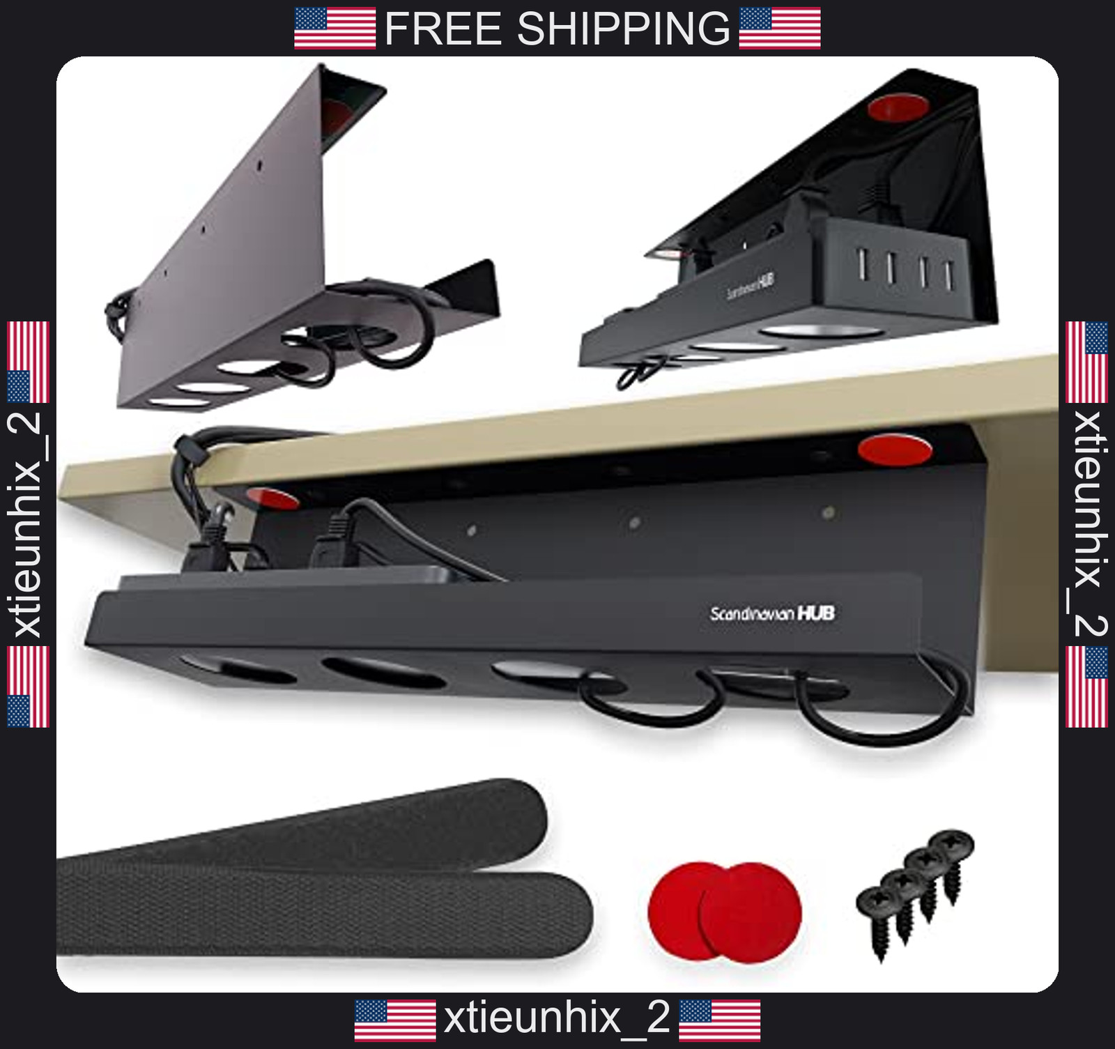 Under Desk Cable Management Tray for Glass & Wood Desks Black 17''