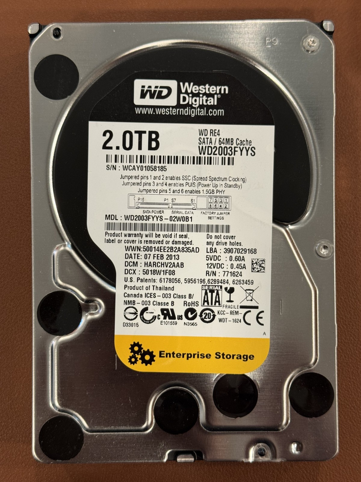 Western Digital WD2003FYYS-02W0B1 2TB HDD (POC-74, POH-63,480)