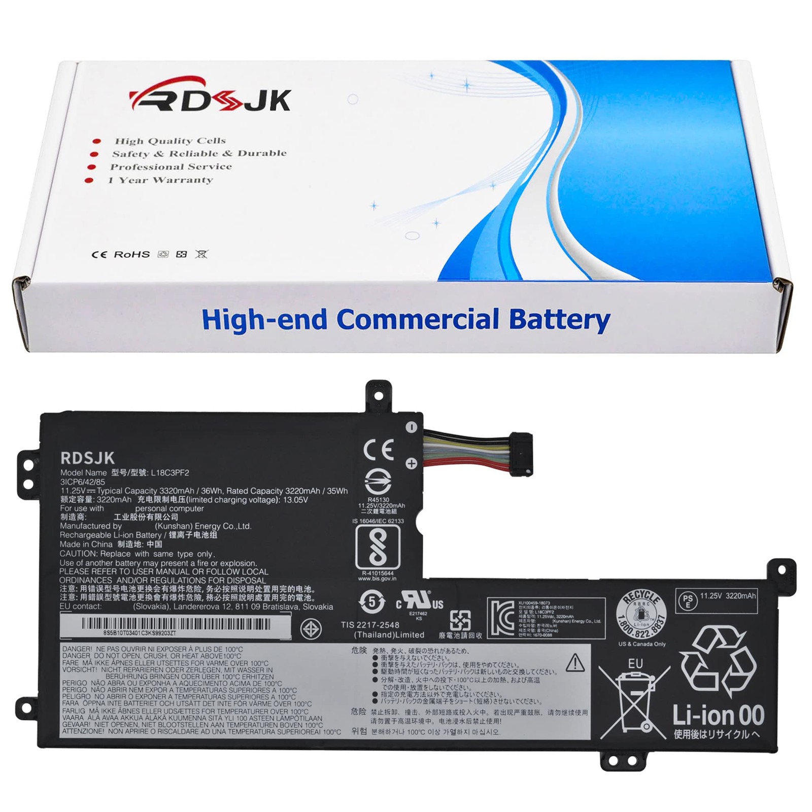 RDSJ L18C3PF2 L18M3PF2 L18D3PF1 L18L3PF1 Laptop Battery for Lenovo V155-15API...