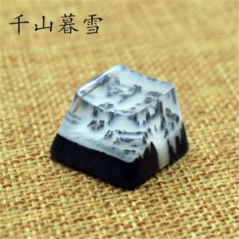 Snow Mountain Landscape Keycaps Resin Wood Handmade Switch OEM R4 Key Cap For MX