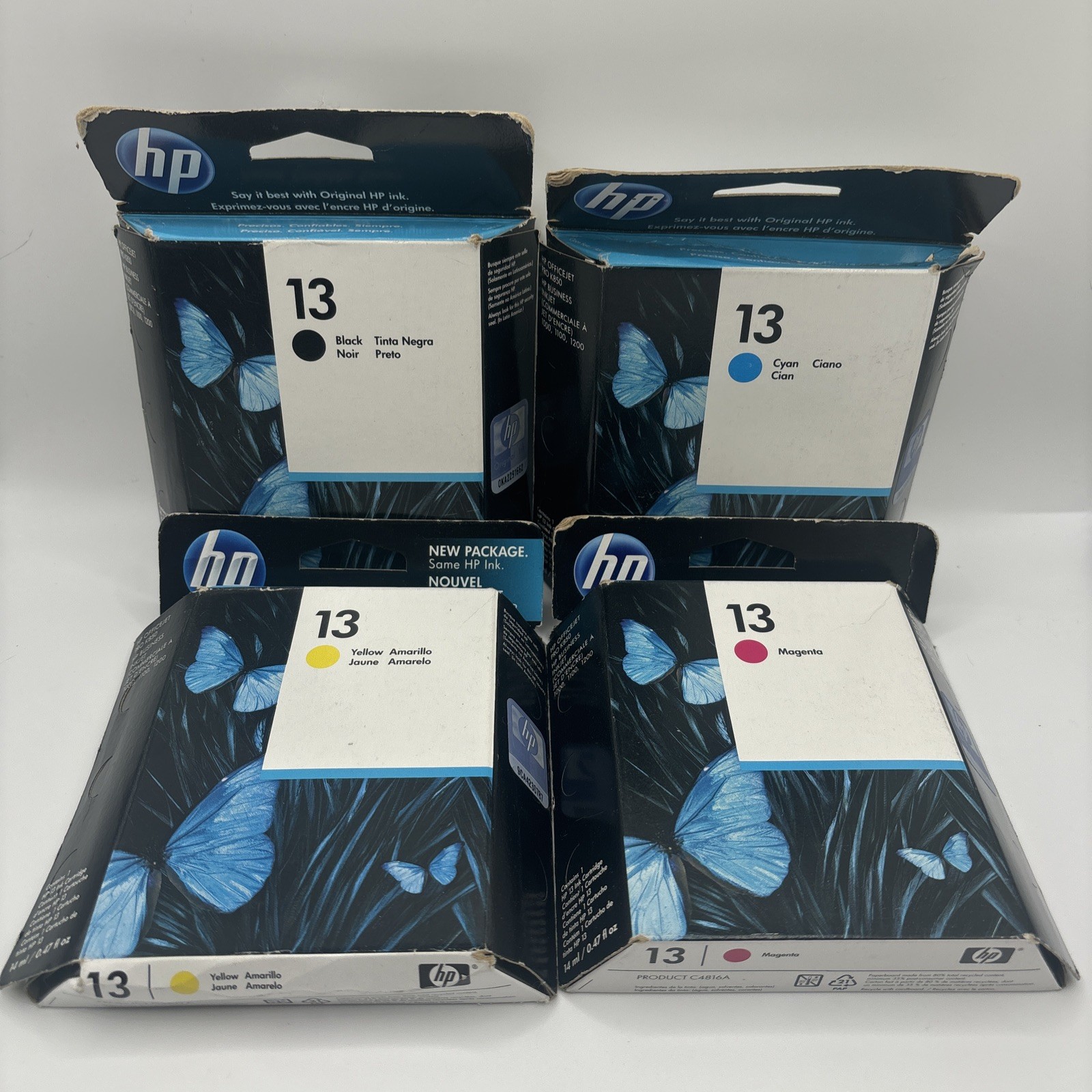Genuine New HP 13 Color & Black C4817A, C4816A, C4814a, C4815A Inkjet 1000 1100