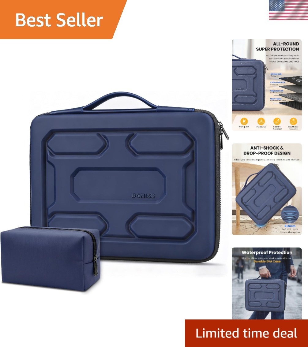 Elegant 17-17.3 Inch Waterproof Laptop Hard Case with Storage Pocket - Dark Blue
