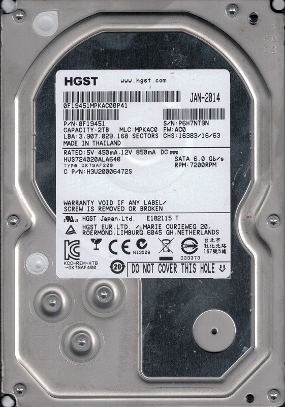 HUS724020ALA640 P/N: 0F19451 MLC: MPKAC0 2TB HGST