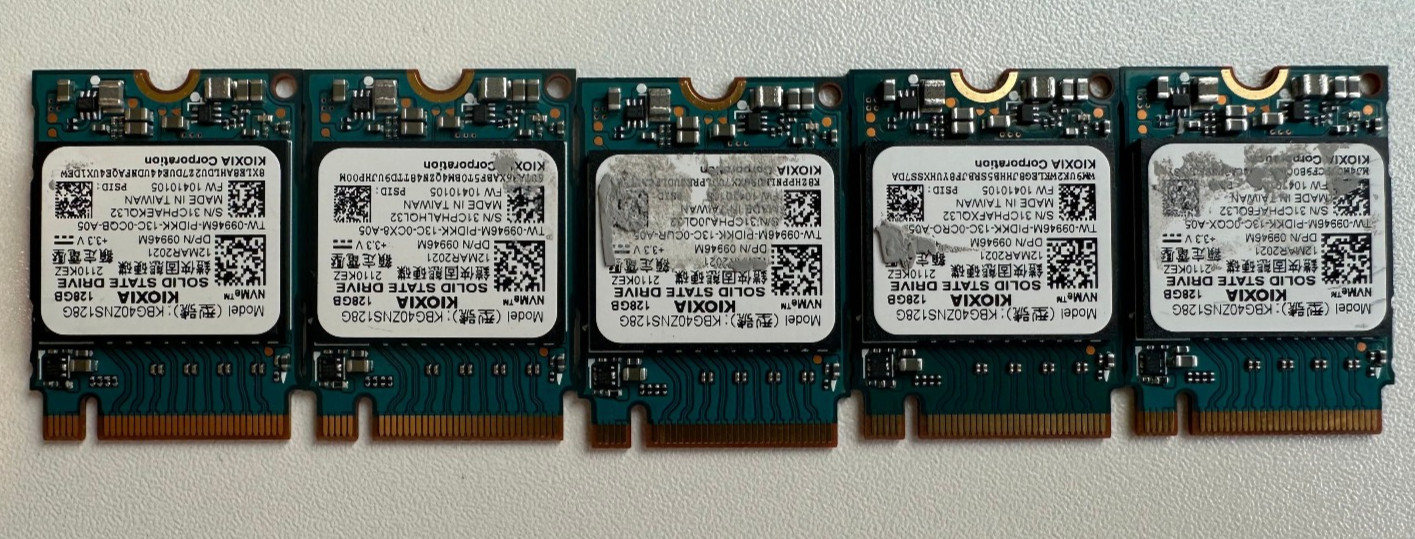 Lot of 5 Dell 9946M KIOXIA KBG40ZNS128G 128GB M.2 2230 NVMe SSD Hard Drive