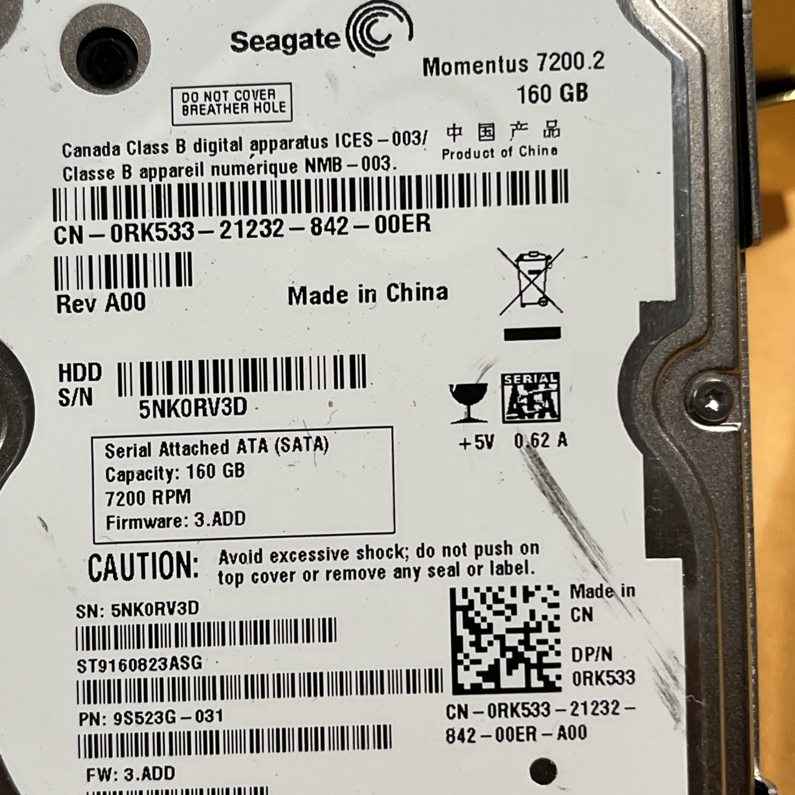 Seagate Momentus 7200-2  160GB Internal 5400RPM 2.5" (ST9160823ASG )