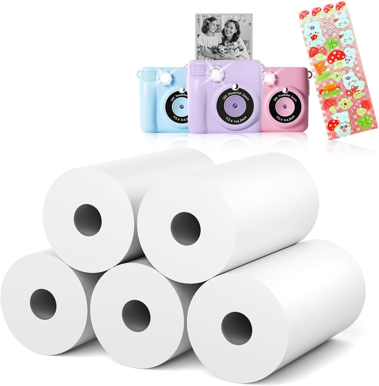 5 Rolls Kids Camera Paper Roll Refill - HD kids camera instant print paper, 5...
