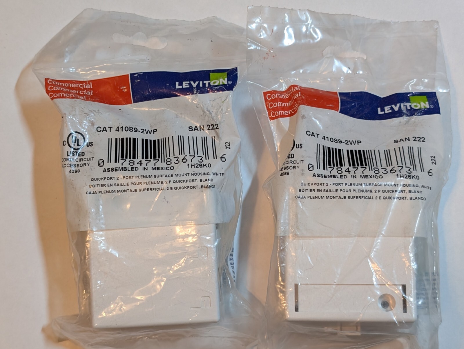 Lot of 2 BRAND NEW LEVITON CAT 41089-2WP, QUICKPORT 2 PORT SURFACE MOUNT HOUSING