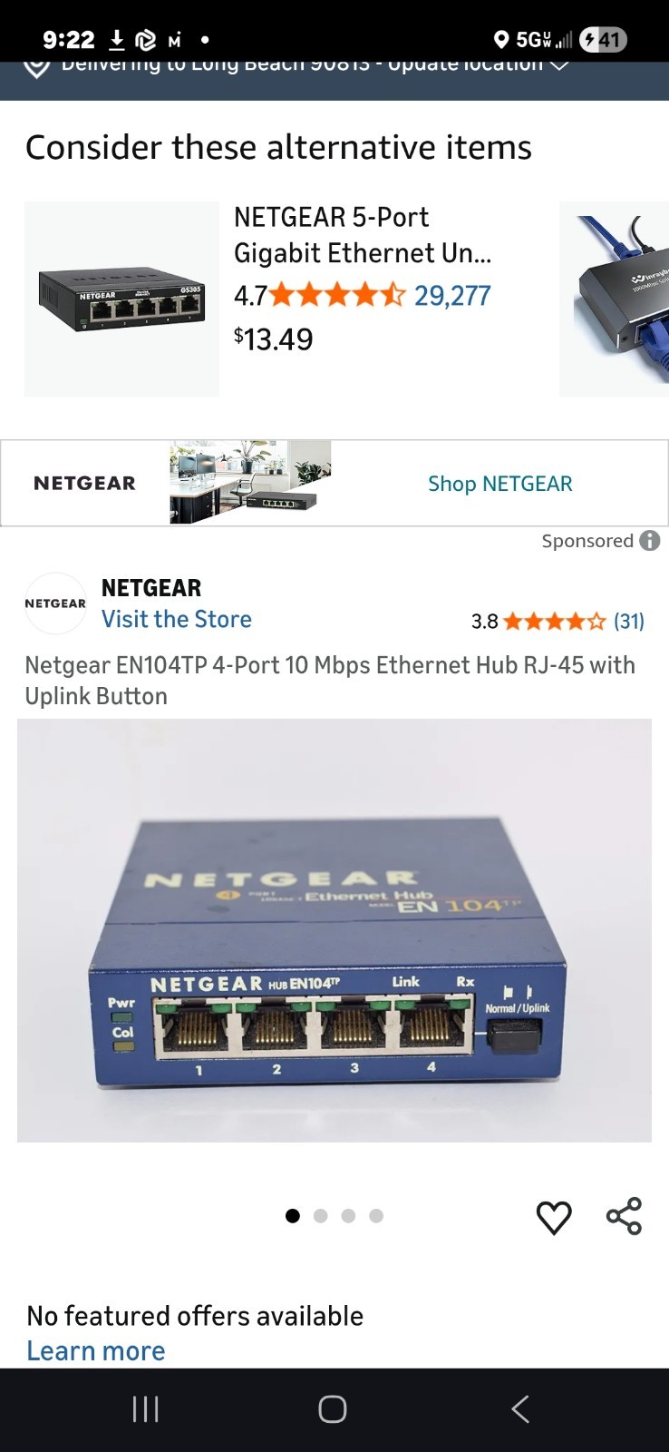 Netgear EN104TP 4 Port Ethernet Hub 10Mbps Network Router Brand New Sealed