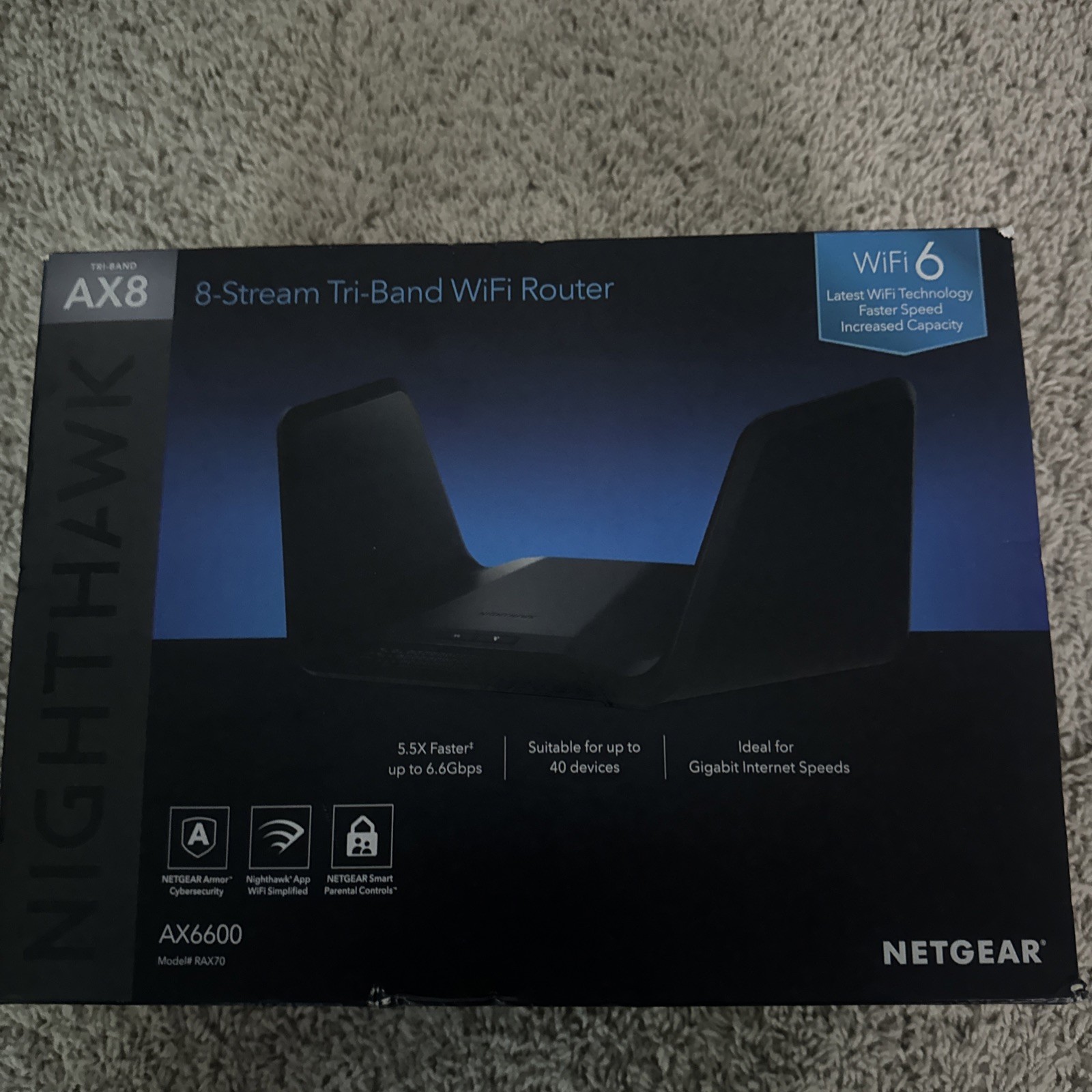 NETGEAR Nighthawk AX8 Tri-Band AX6600 Wi-Fi 6 Router RAX80 - Black (RAX70100NAS)