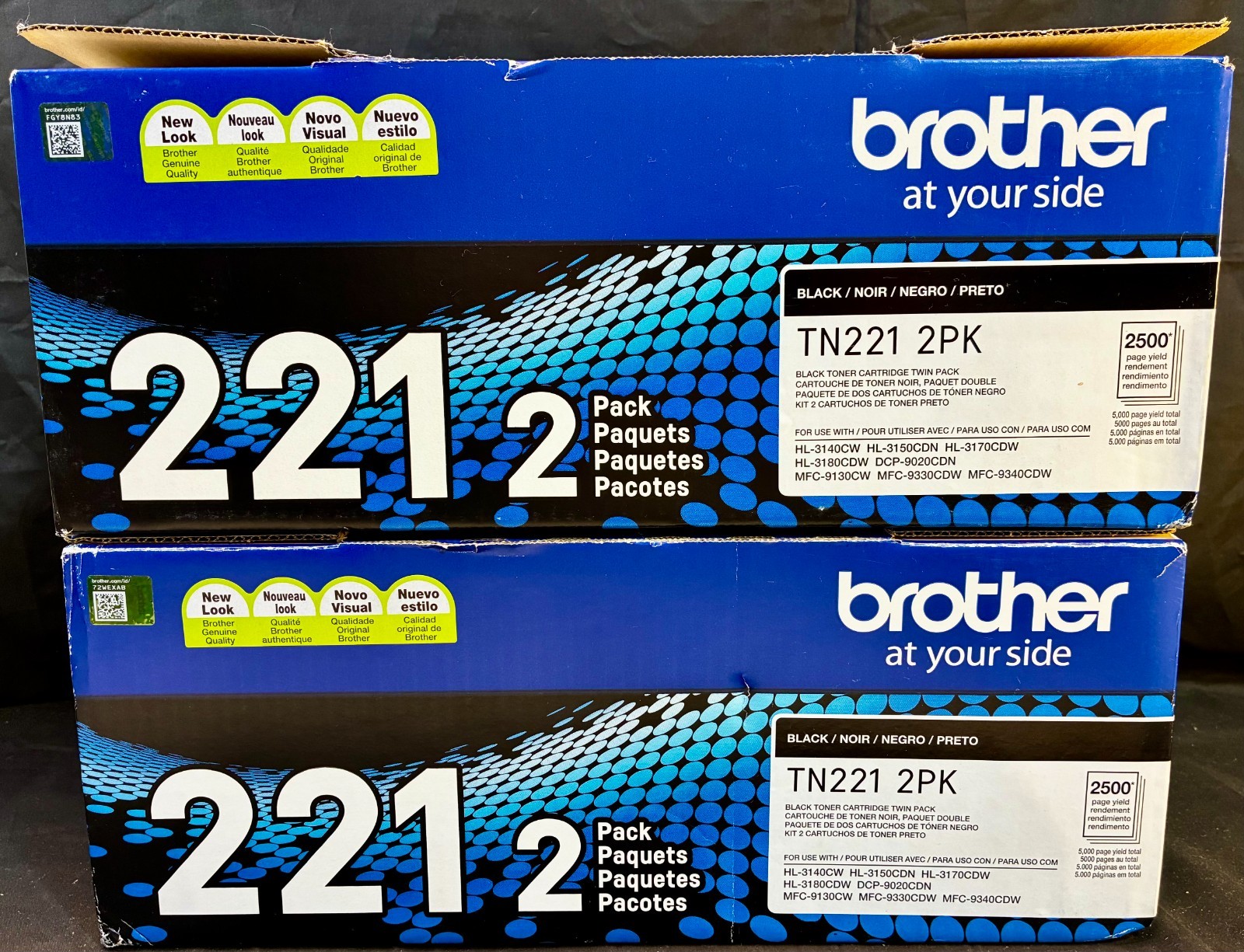 2x Brother TN221BK 2-Pack Black Toner Cartridges Genuine OEM NEW SEALED