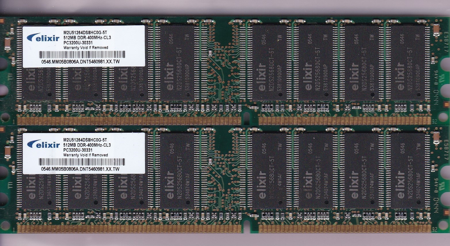 1GB 2x512MB PC3200 ELIXIR M2U51264DS8HC0G-5T DDR-400 DESKTOP RAM MEMORY KIT DDR1