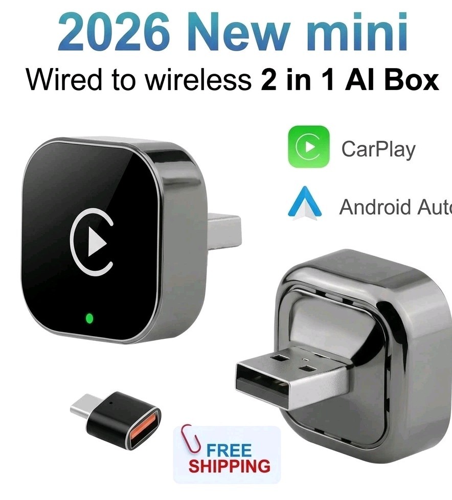 2026 Wireless CarPlay Android Auto Adapter USB-C 5GHz WiFi Plug Play 2 in 1