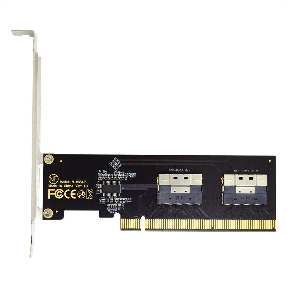 Jimier 2X SFF-8654 X8 NVME to PCI-Express X16 Raid Card VROC Raid0 Hyper Adapter