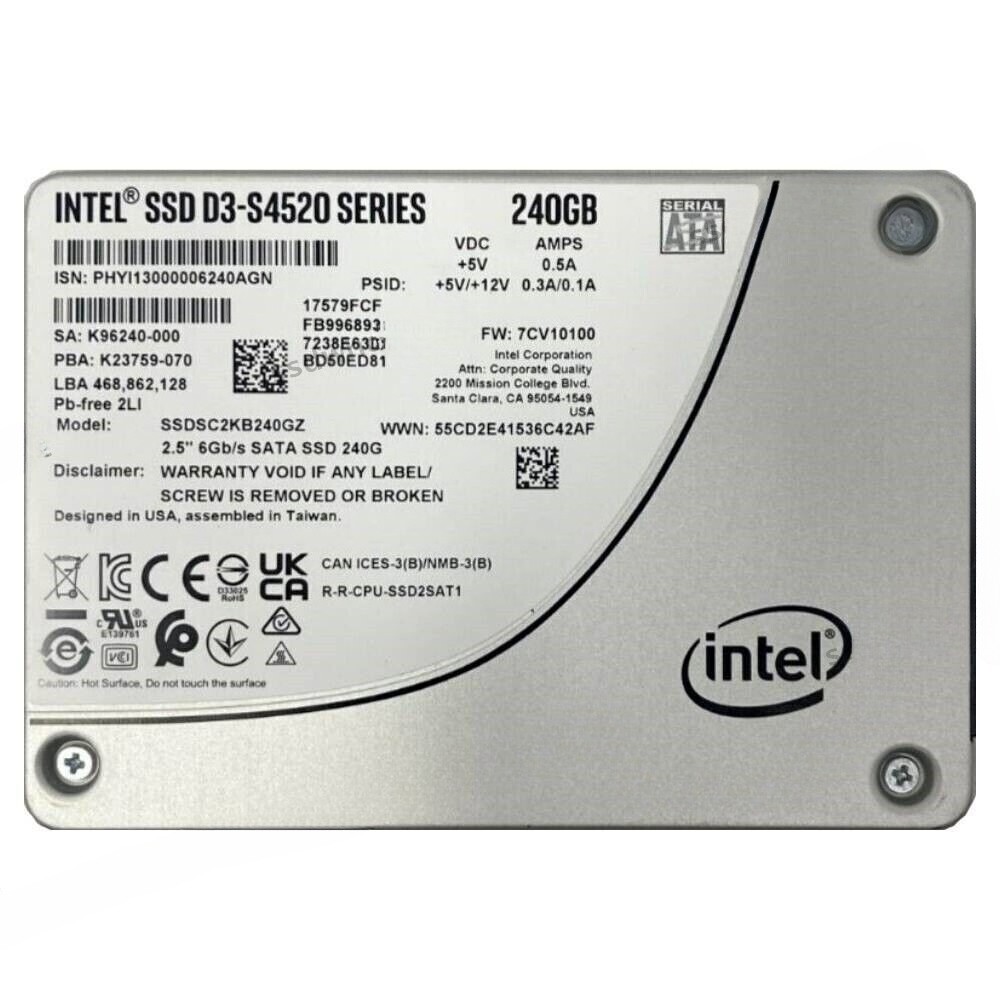 Intel D3 S4520 Series 240GB 2.5" 6Gb/s SATA SSDSC2KB240GZ Solid State Drive SSD