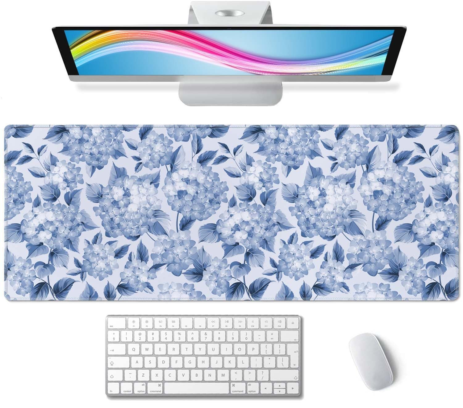 Blue Hydrangea Flowers Large Gaming Pad Keyboard Desk Pad Extended Pad Gaming...