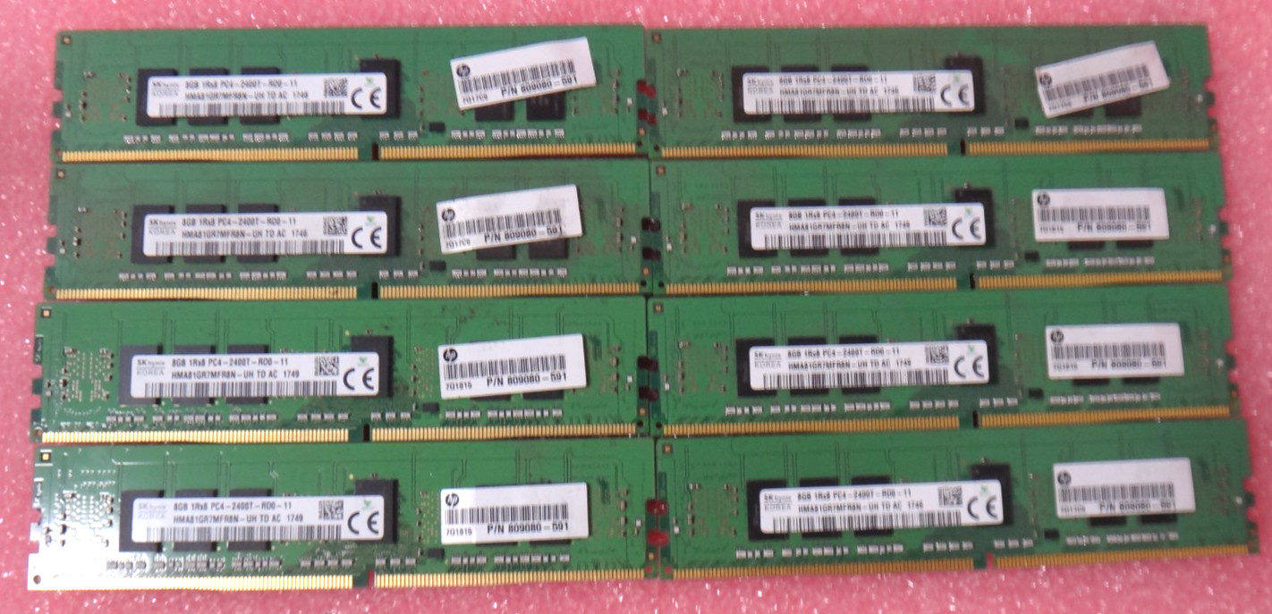 64GB RAM Kit (Lot of 8) Genuine  SK Hynix 8GB PC4-2400T-R 1Rx8 HMA81GR7MFR8N-UH
