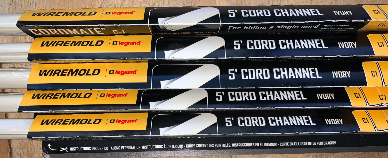 Legarde Wiremold Cordmate C-1 Cord Cover 5 Ft. Channel, Cord Hider  LOT OF 5