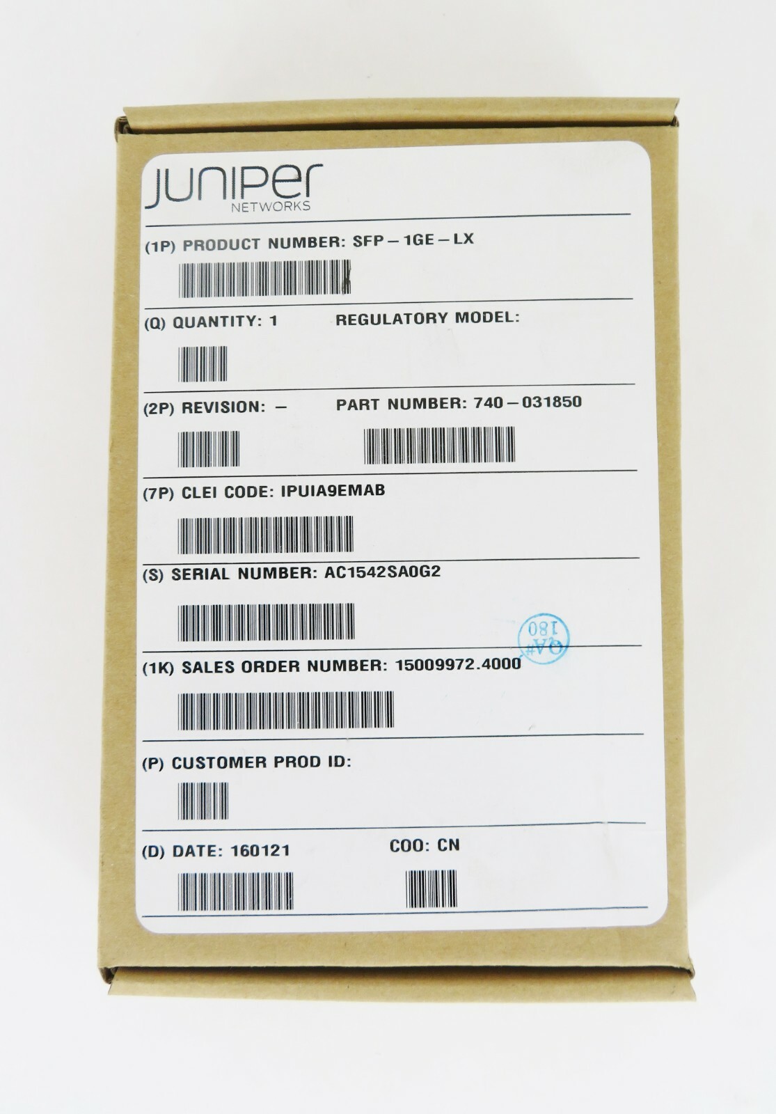 NEW Juniper Networks 1PSFP-1GE-LX Part Number 740-031850