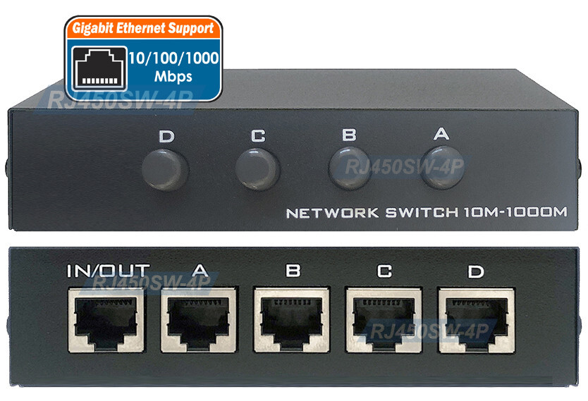4-Way RJ45 Ethernet Network Manual Bi-Directional  Switch Selector 100/1000Mbps