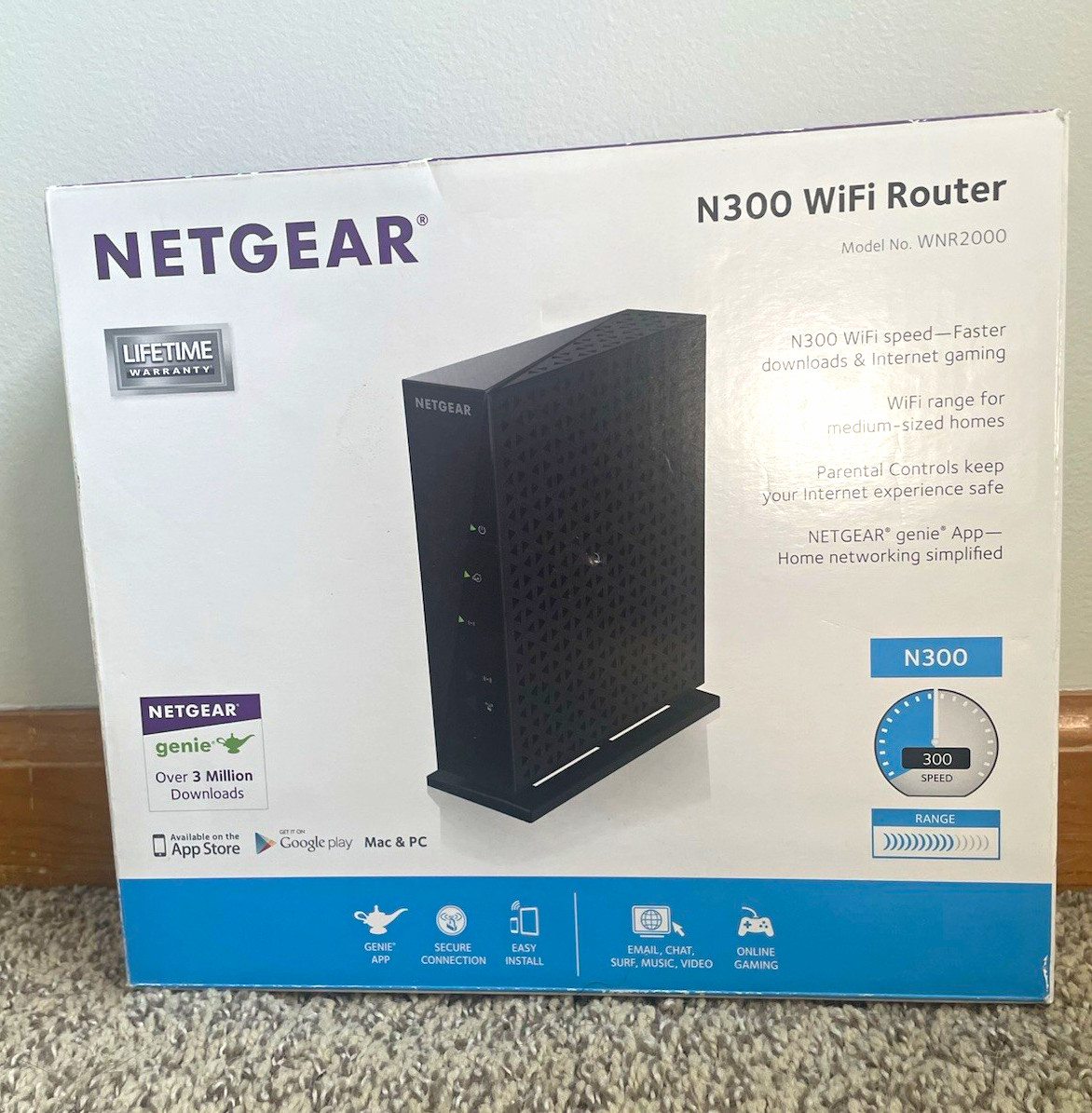 NETGEAR N300 WiFi Router WNR2000v5 300 Mbps Black 4-Port WPS IPv6 QoS