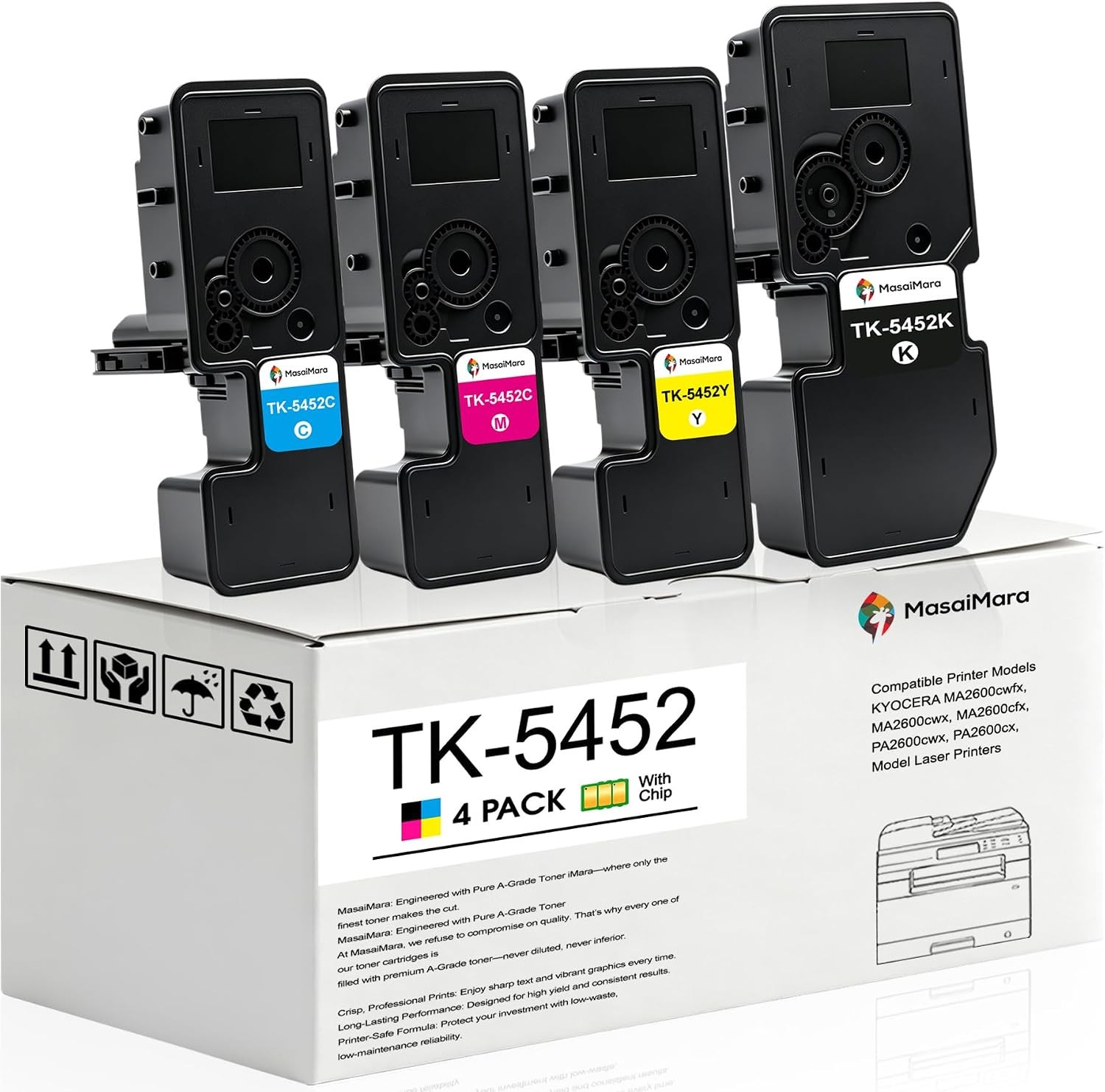 Compatible w/ Kyocera TK-5452 Toner Cartridges BK/C/M/Y for ECOSYS PA2600cwx