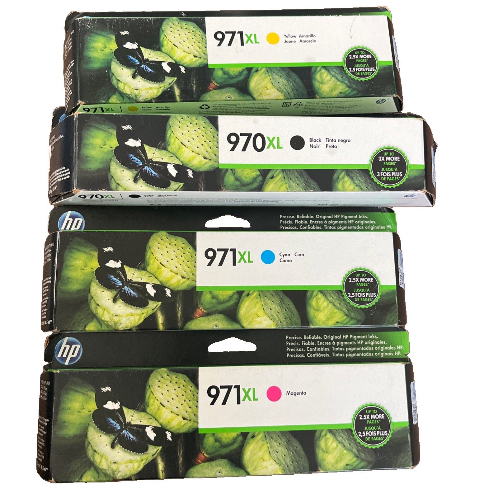 Set of 4 Genuine Factory Sealed HP 970XL BLK 971XL CYN MAG YEL Inkjets 2020