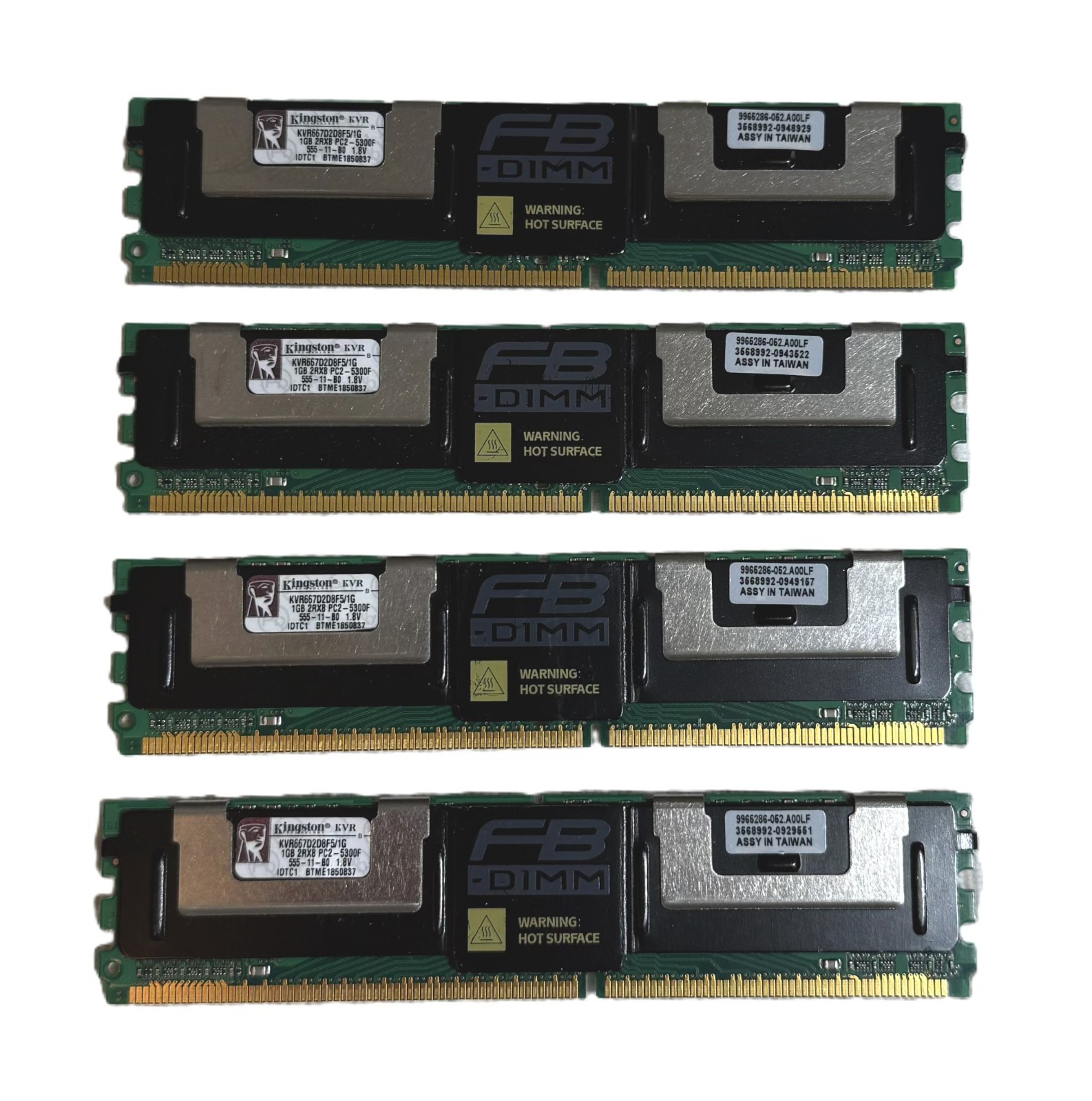 Kingston Server Memory KVR667D2D8F5/1G 1GB 2RX8 PC2 5300F (Set of 4)