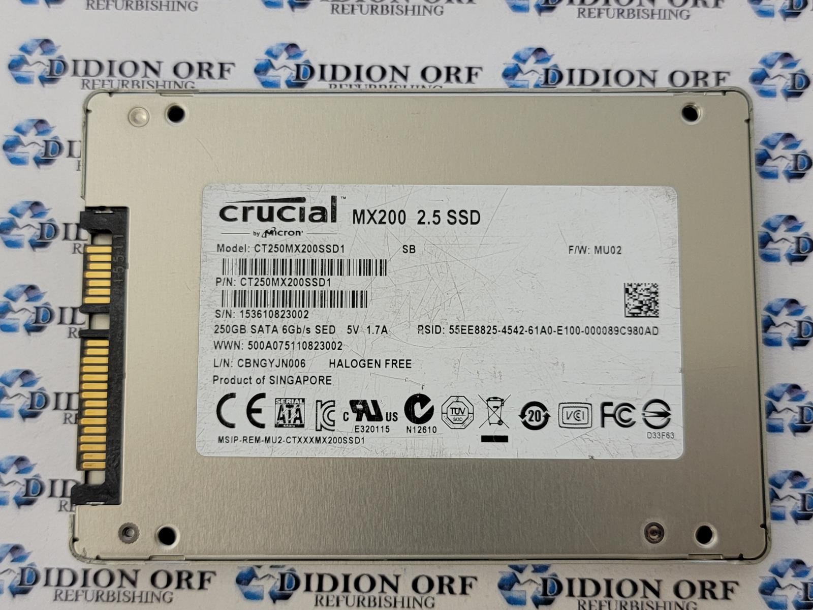 CRUCIAL MX200 250GB 2.5" SATA SSD CT250MX200SSD1, Grade A+, SKU 10399