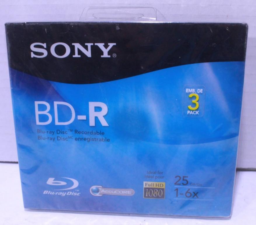 Sony 3 Pack BD-R Blu-ray Disc 25GB 6x Recordable Full HD 1080 BRAND NEW SEALED