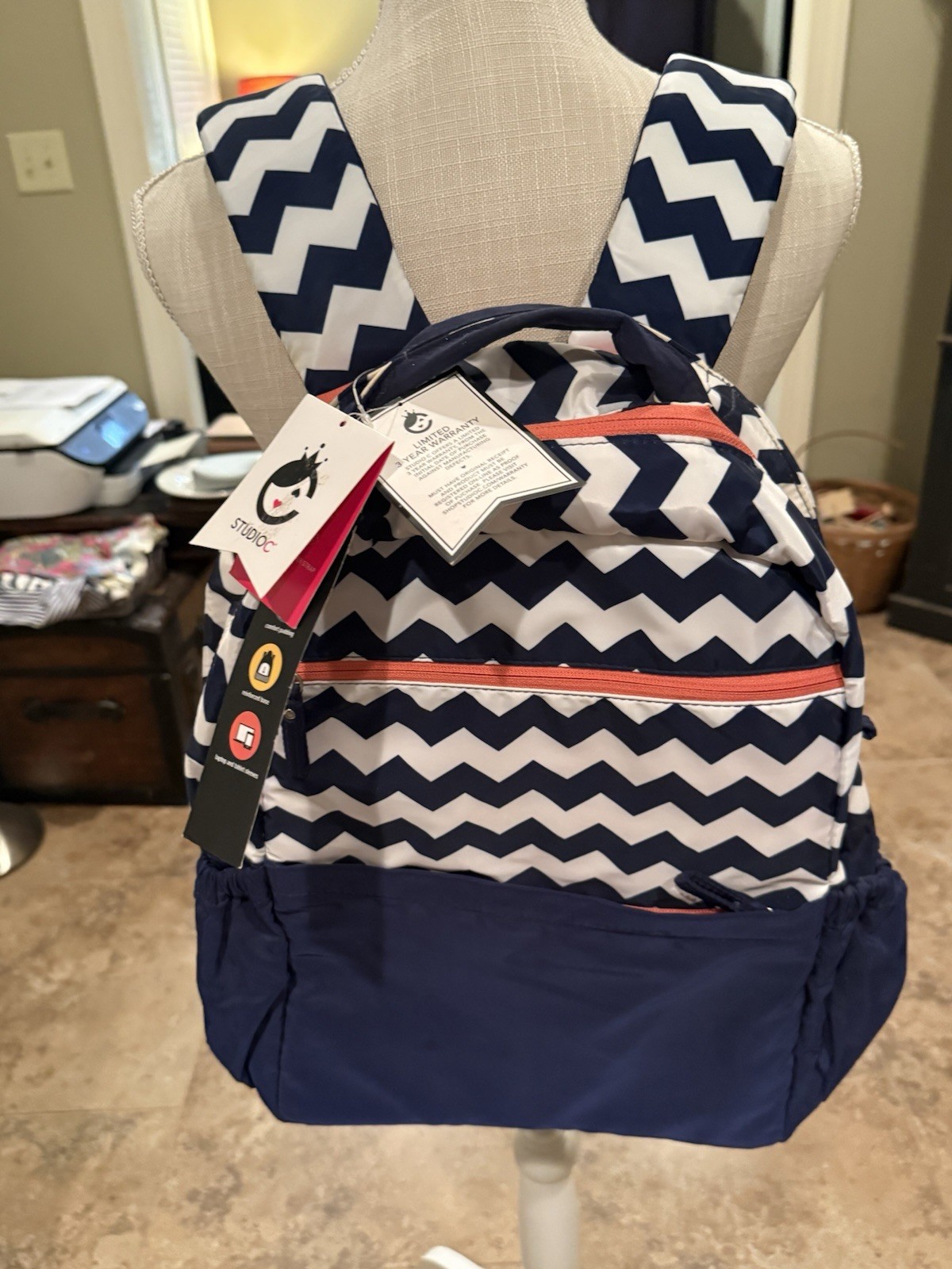Studio C Chevron Bag, Laptop Backpack Navy &White NWT