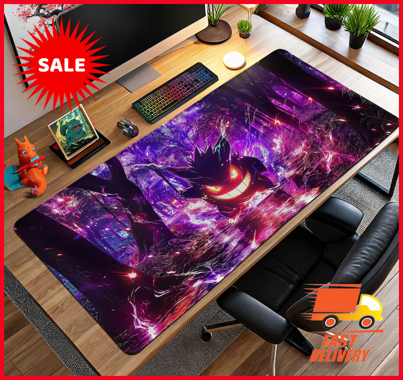 Neon Gengar in Haunted Forest Mouse Pad, Ghost Pokémon Desk Mat HOT379PD
