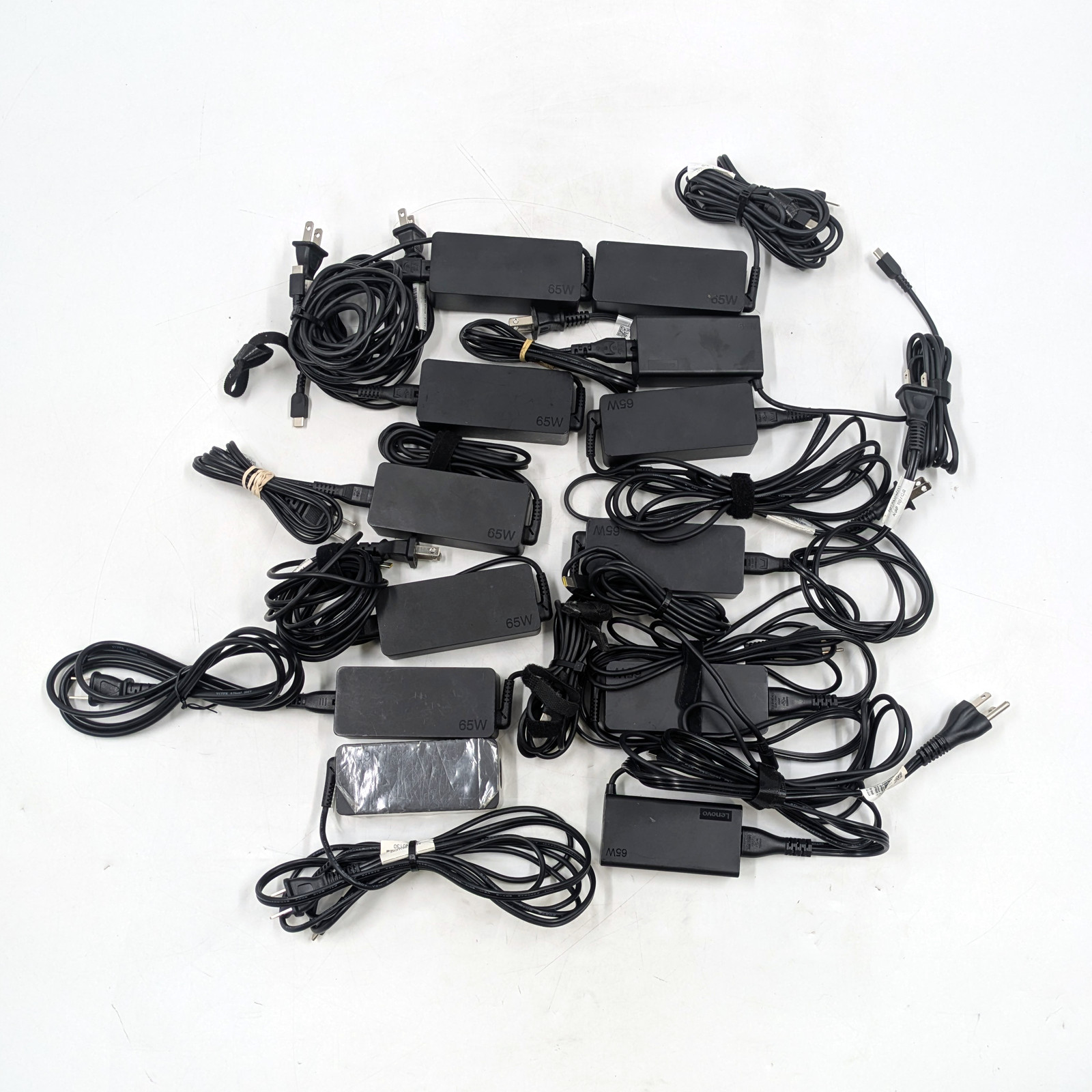Assorted Lenovo 65W USB-C Laptop Chargers/Adapters | Lot of 12