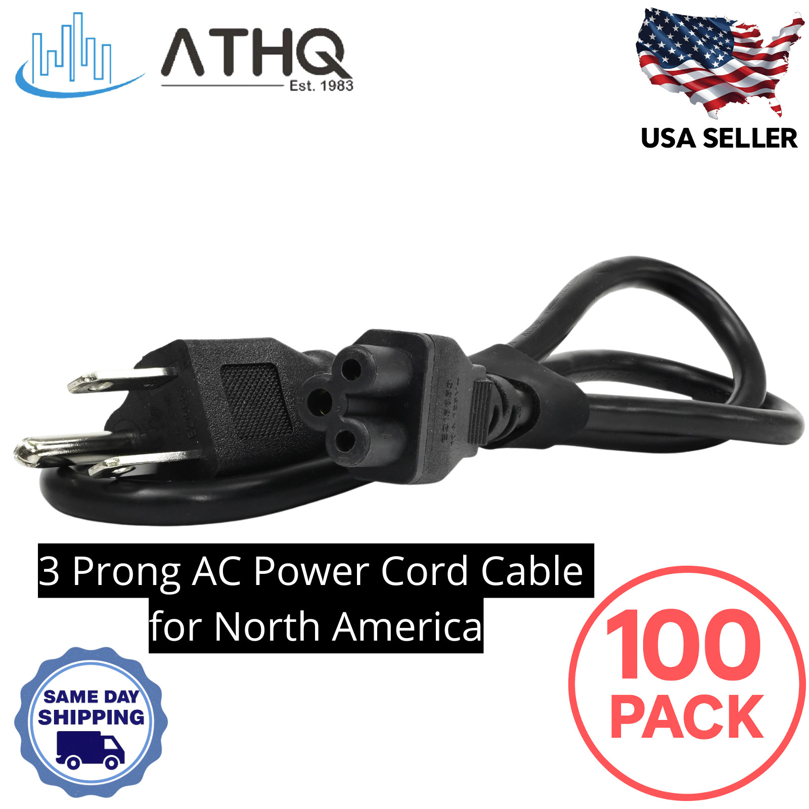 PACK OF 100 AC Power Cord Cable 3 Prong US Plug for PC Desktop Dell XBox Cisco