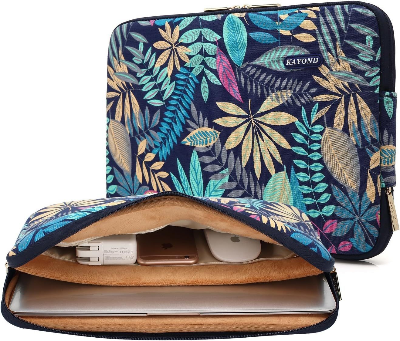Water-Resistant Canvas Sleeve Case Bag for 15-15.6 Inch Laptop, Forest Series Bl