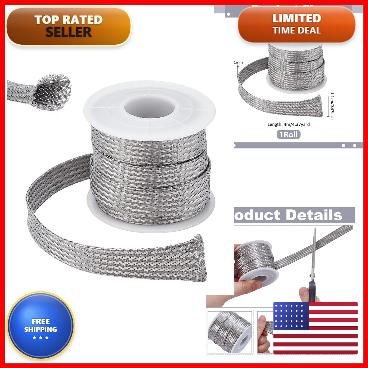 UNICRAFTALE 304 Stainless Steel Expandable Braided Cable Sleeve 4m/roll