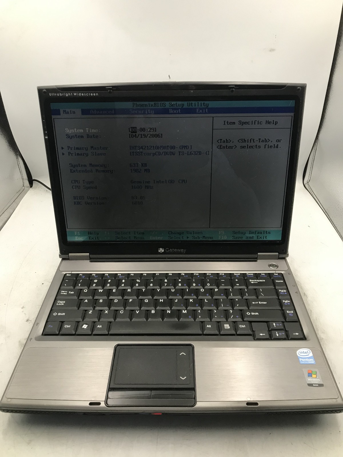 GATEWAY W340UI - BOOTS TO BIOS - INTEL PENTIUM DUAL CORE - 2GB RAM -READ DESC-BB