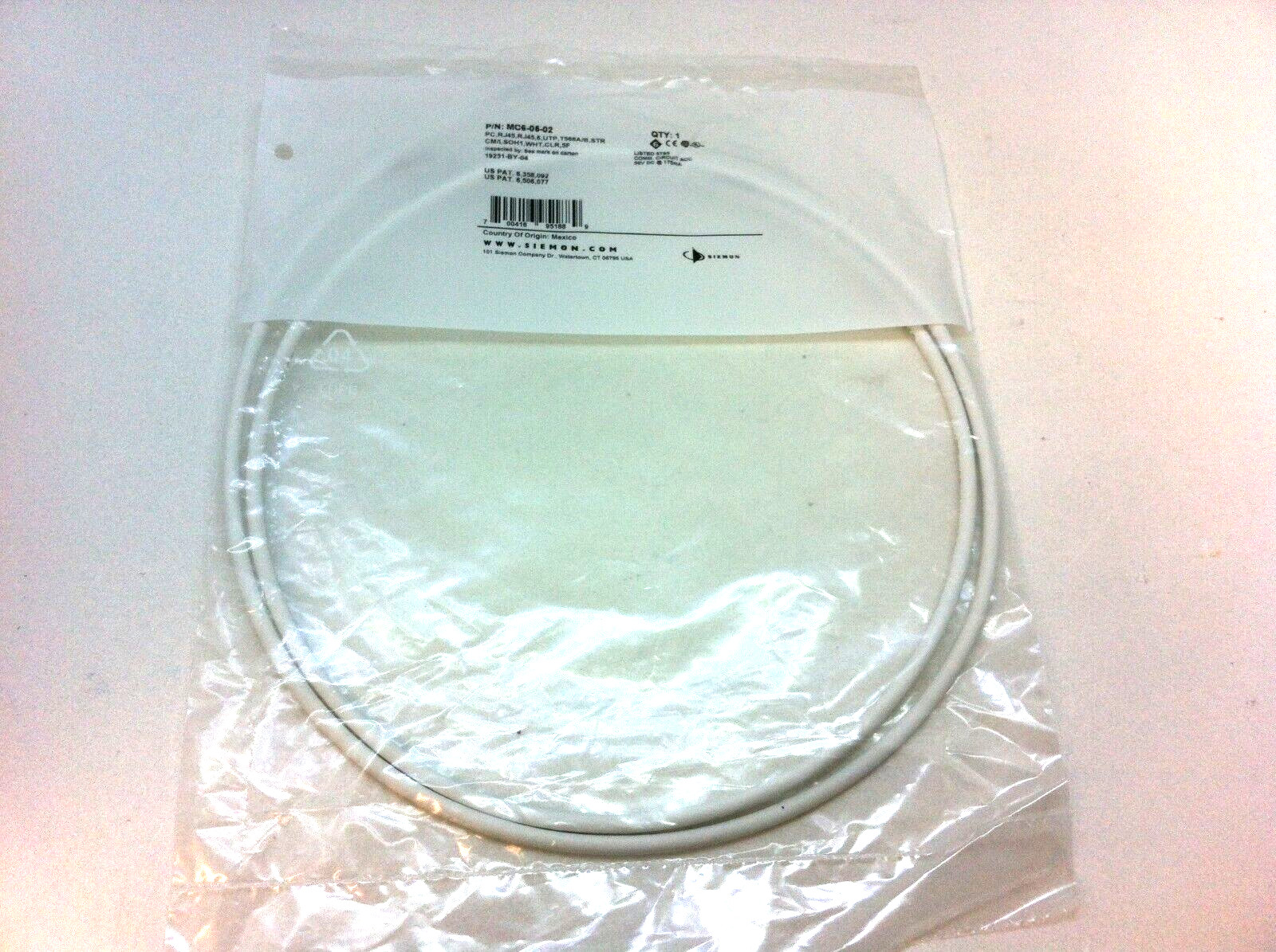 SIEMON MC6-05-02 Copper Patch Cord RJ45 RJ45 Category 6 UTP White 5F 19231-BY-04