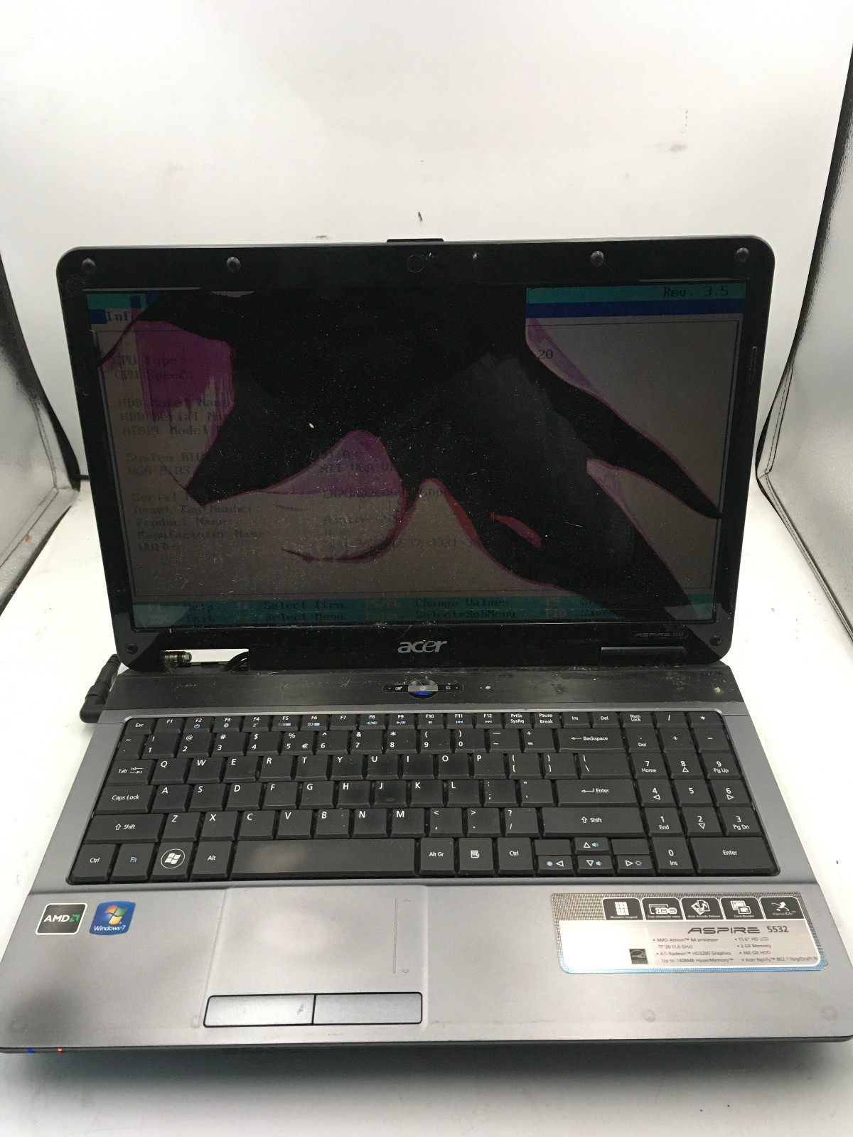 ACER ASPIRE 5532 - FOR PARTS/BROKEN LCD - AMD ATHLON 64 - 3GB RAM -READ DESC- BB
