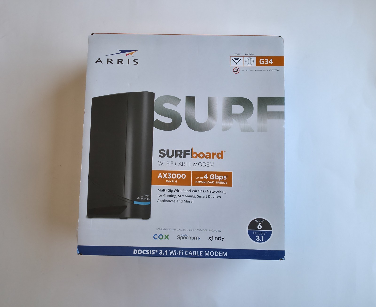 ARRIS Surfboard G34 DOCSIS 3.1 Multi-Gigabit Cable Modem & AX3000 Wi-Fi Router