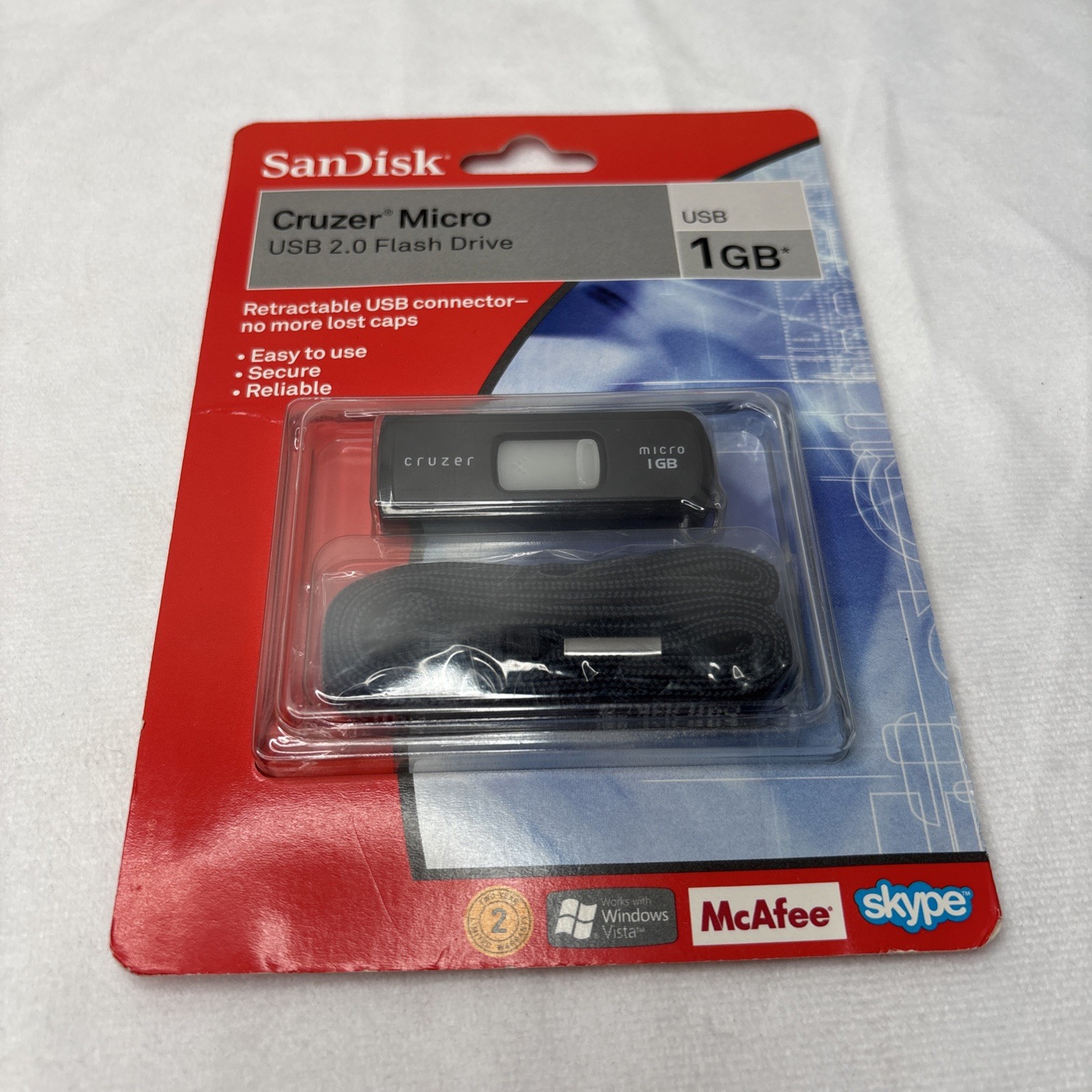 New SanDisk Cruzer Micro USB 2.0 Retractable Flash Thumb Stick Drive 1 GB SEALED