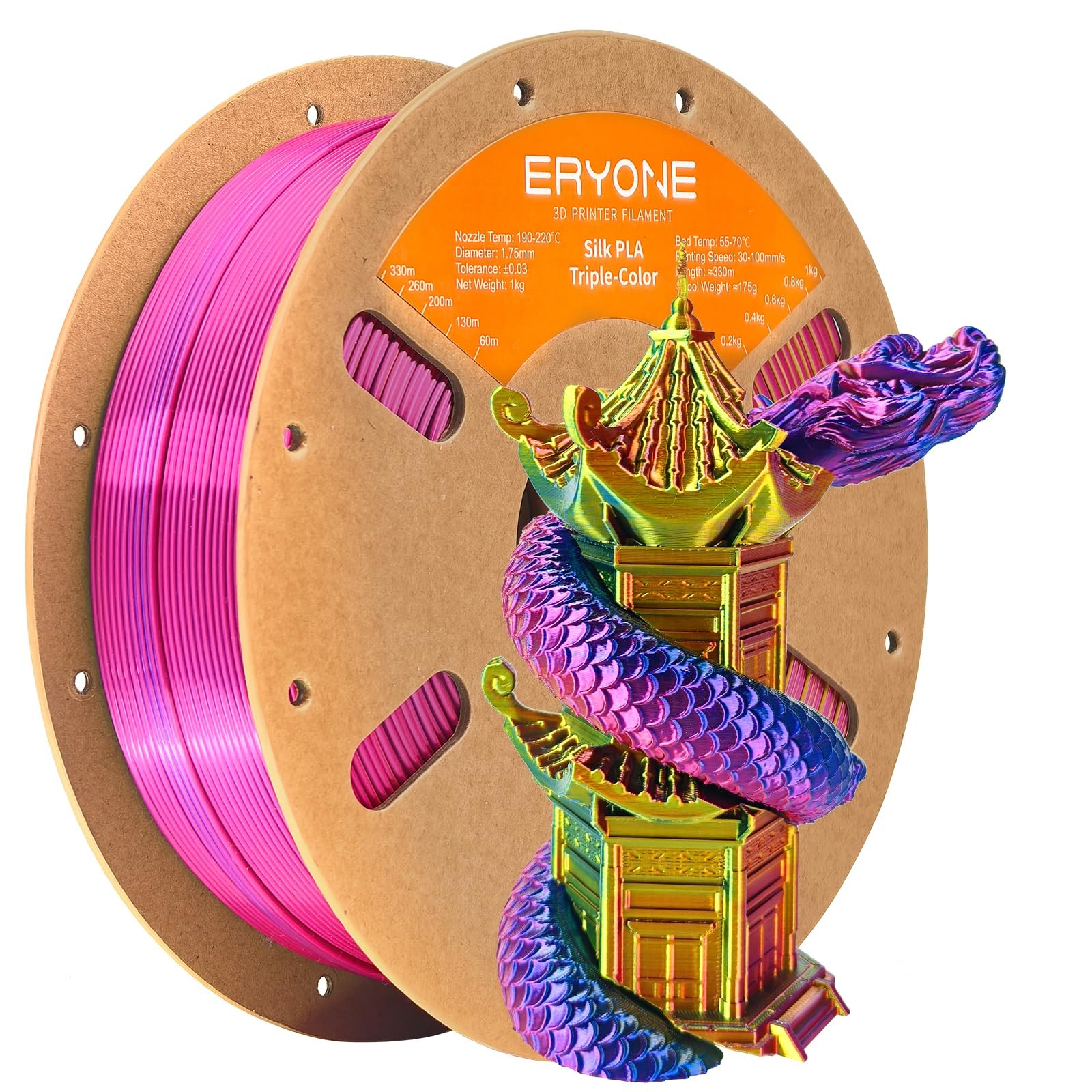 ERYONE Silk Tri Color PLA Filament Pla-1kg, Triple Red Yellow Blue