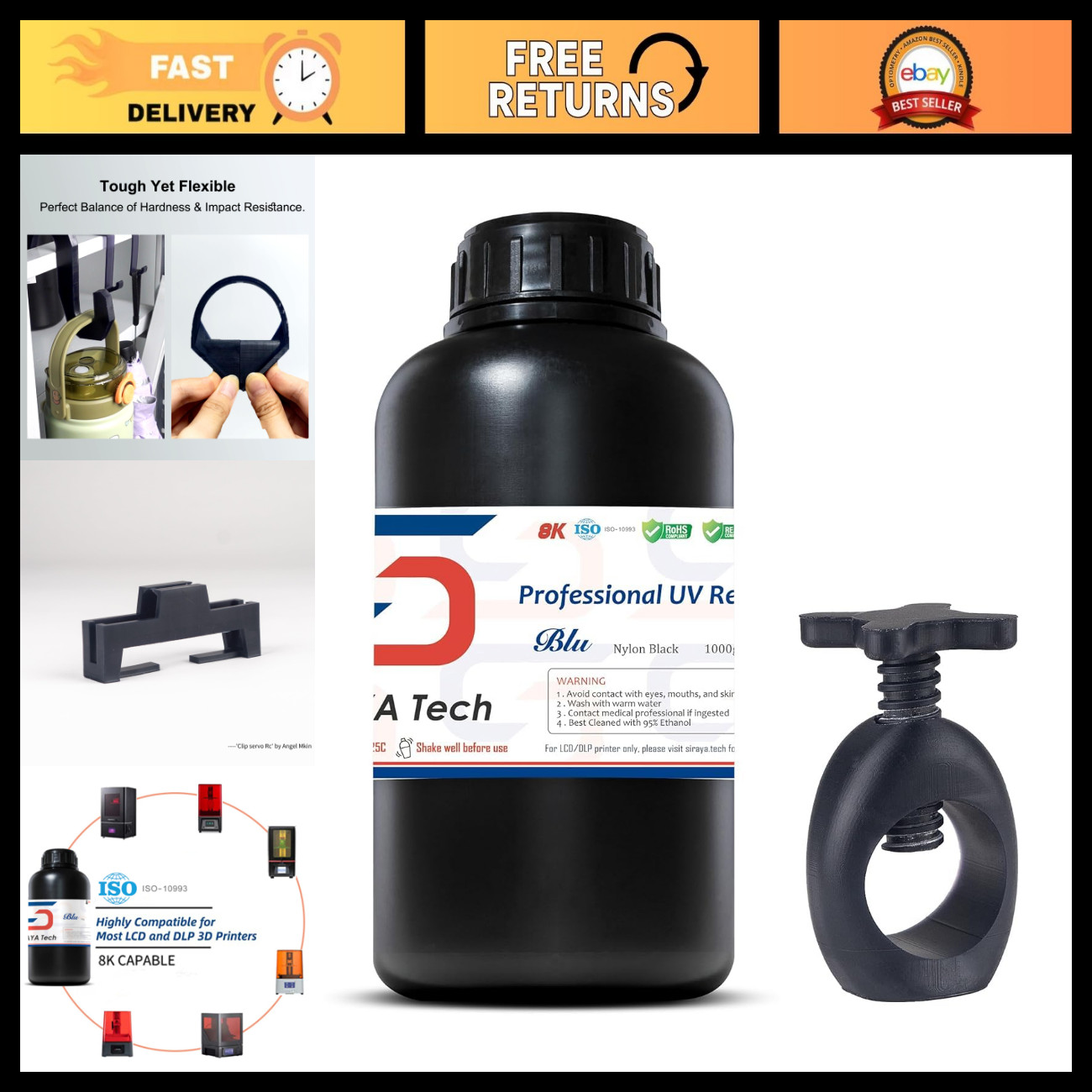 Nylon-Like 3D Printer Resin, Black, 1kg - High-Quality, Durable, Fast Curing