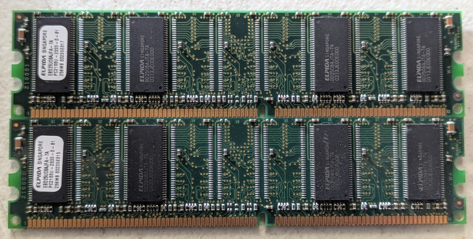 Elpida EBD25UC8AJFA-7A 2x256MB 512MB PC2100U DDR-266 184-Pin UDIMM RAM