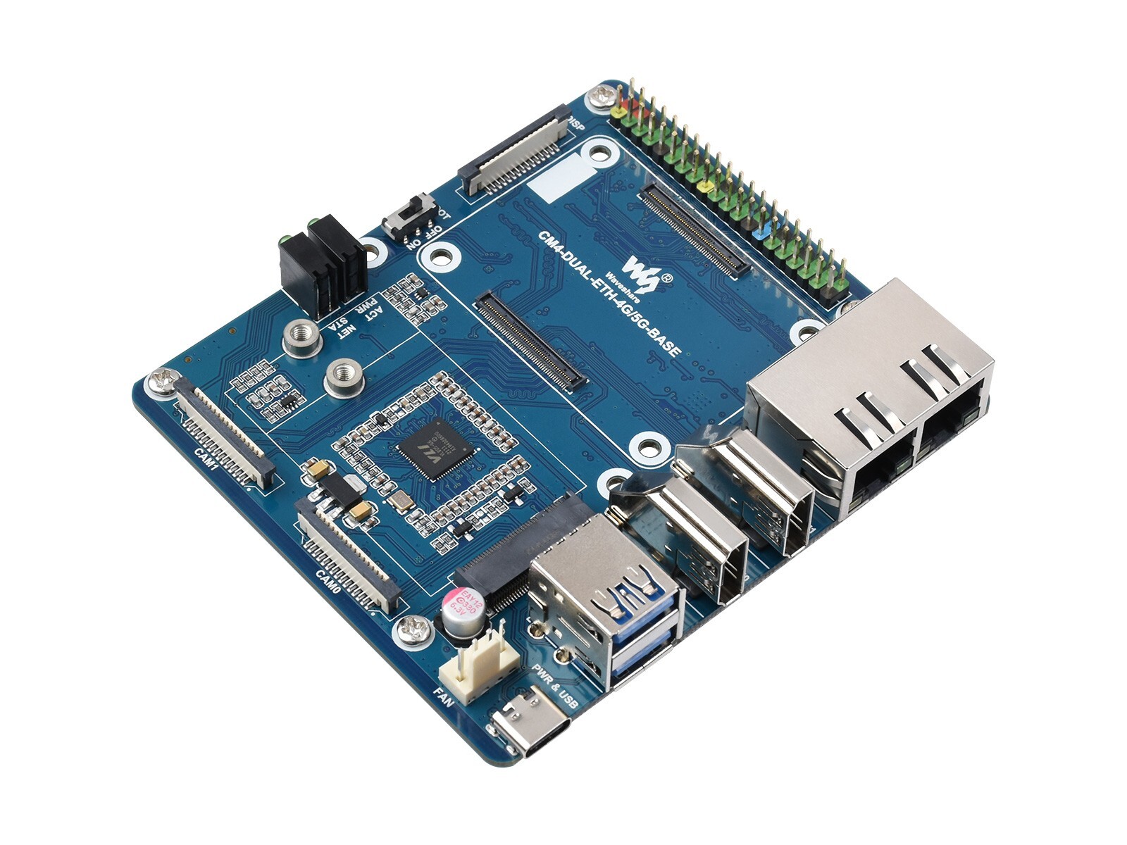 Waveshare Dual Gigabit Ethernet 5G/4G Base Board Designed for Raspberry Pi CM4