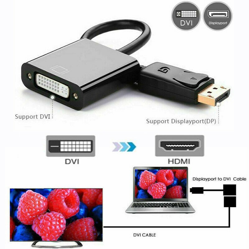 Display Port To DVI Adaptor, 1200PC for PC Laptop (Black)